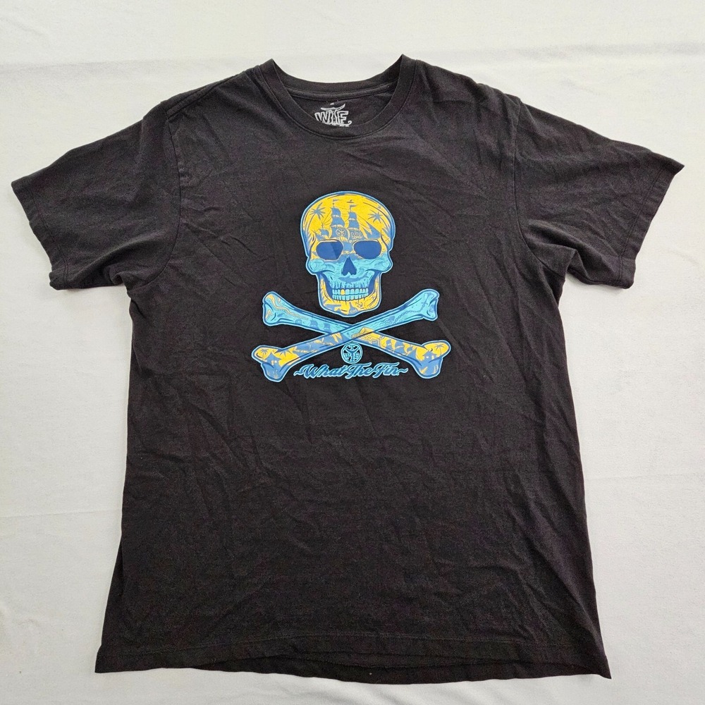 What the Fin Skull Crossbones Black Short Sleeve Cotton T-Shirt Men's M